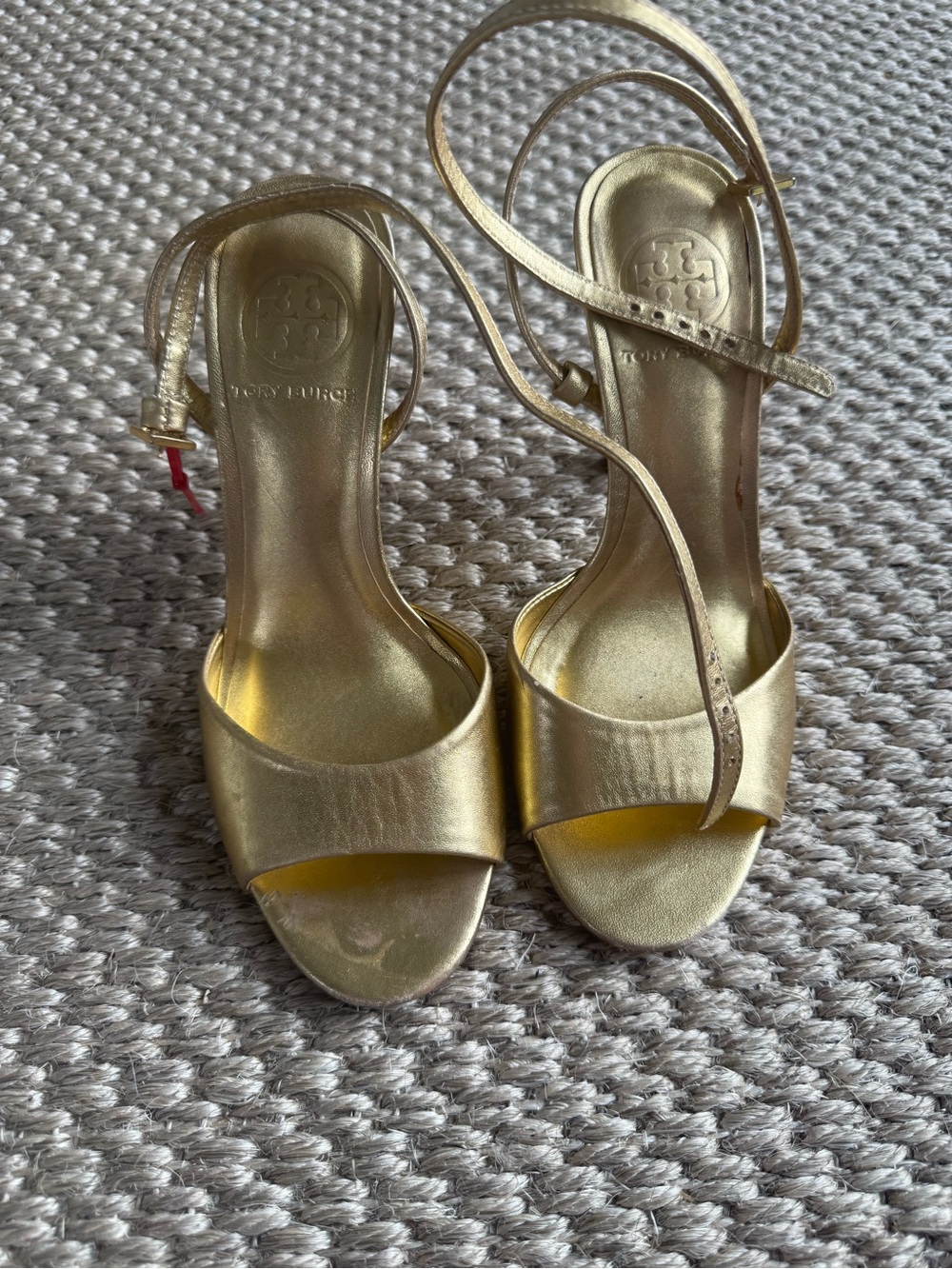 Tory Burch Gold Leather Open-Toe Ankle-Strap Sandals 6